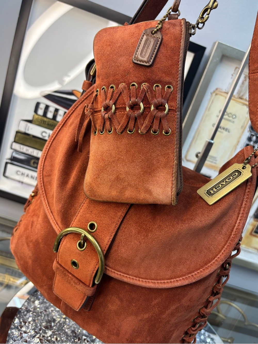 Coach 2003 vintage Soho Suede Braided Flap Shoulder Bag w/matching wristlet EUC - Picture 4 of 17